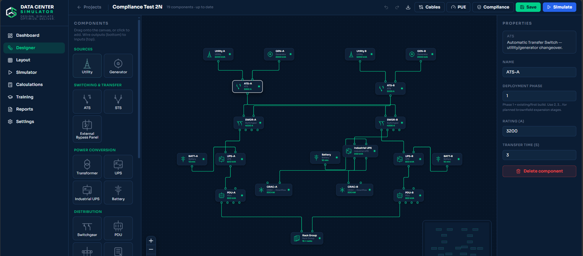 Data Center Simulator designer interface